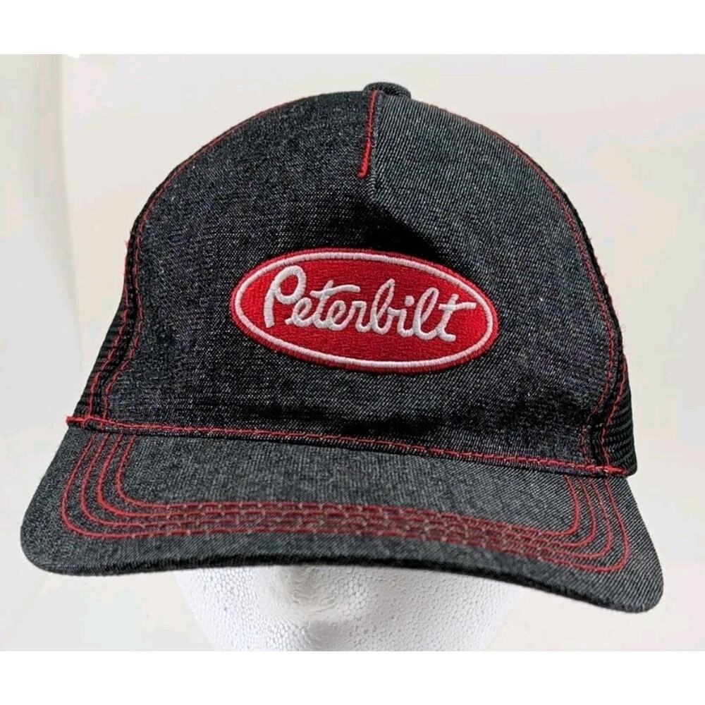 Authentic BDA Peterbilt Charcoal/Black Red Stitch Mesh Snapback Trucker Cap Hat